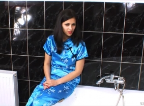 A Thai dress, bath filled with hot water, a pair of sexy sheer stockings and a black one piece lingerie. This is what Ada has for us today.